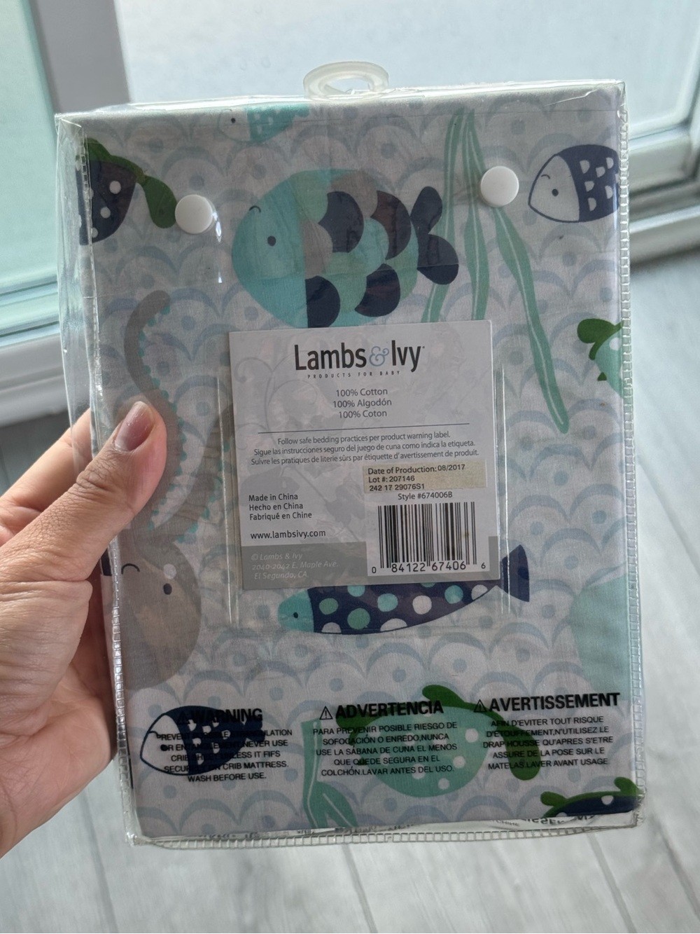 Lambs & Ivy Oceania Collection Fitted Baby Sheet - Aqua & Gray - Picture 2 of 2